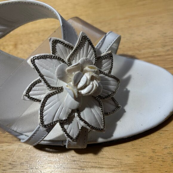 Womens Versani White Clear Open Toe Leather PVC Strappy Sandal Mule Heels 9.5 - Picture 13 of 13